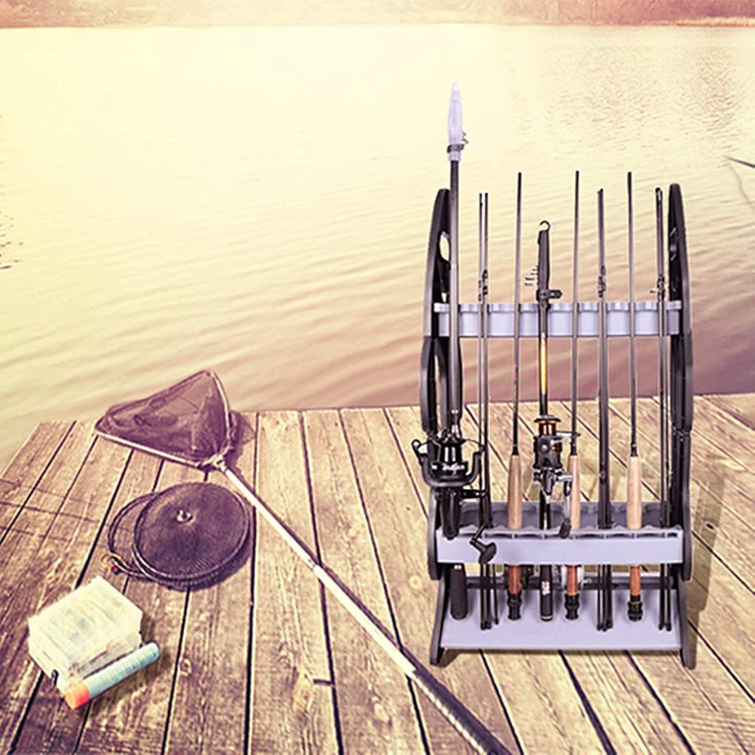 16 Fishing Rod Holder Storage Rack, Fishing Pole Stand Garage Organizer Holds Any Type of Rod or Hiking Sticks Keep It Steady image number 2