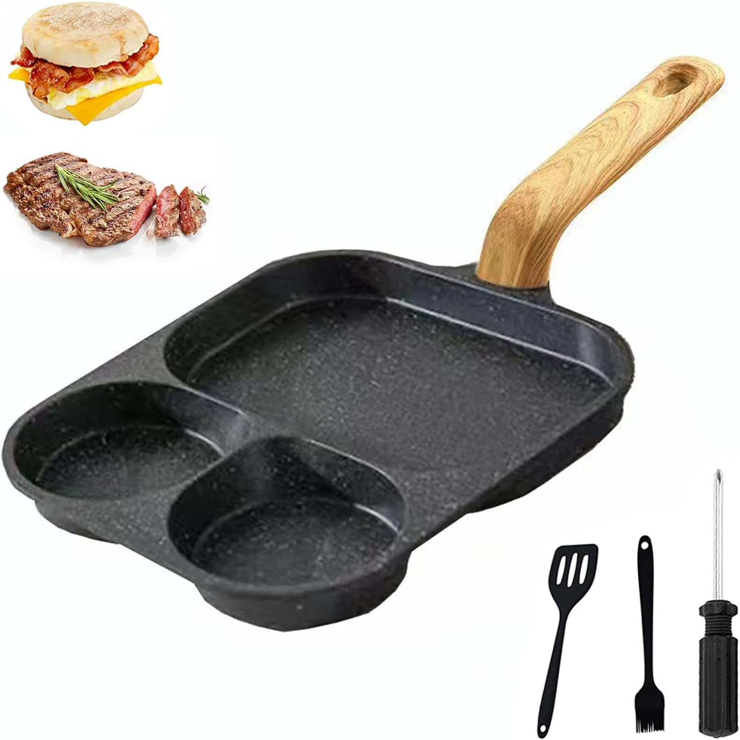 Egg Frying Pan, 4 Cup Pancake Pan Nonstick Egg Frying Pan Aluminium Alloy Egg Skillet Divided Breakfast Cooker, Suitable for Gas Stove & Induction Cookware (Gray-Black)