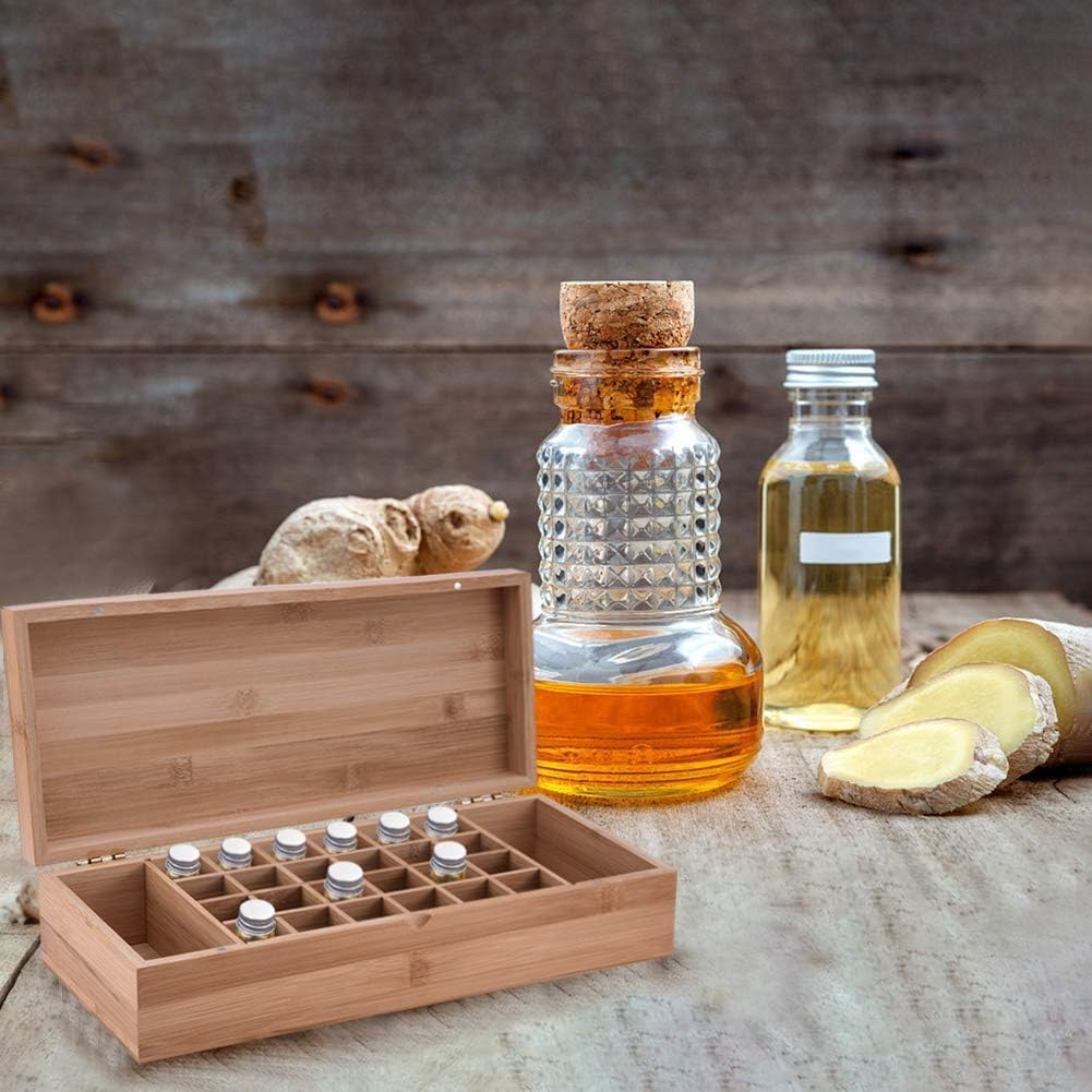Pure Vie Essential Oil Bamboo Storage Box Travel Display Presentation, Holds 26 Bottles for 5, 10, 15Ml - Aromatherapy Organizer Nail Polish Fragrance Container - Keep Your Oils Safe & Space Saver image number 1