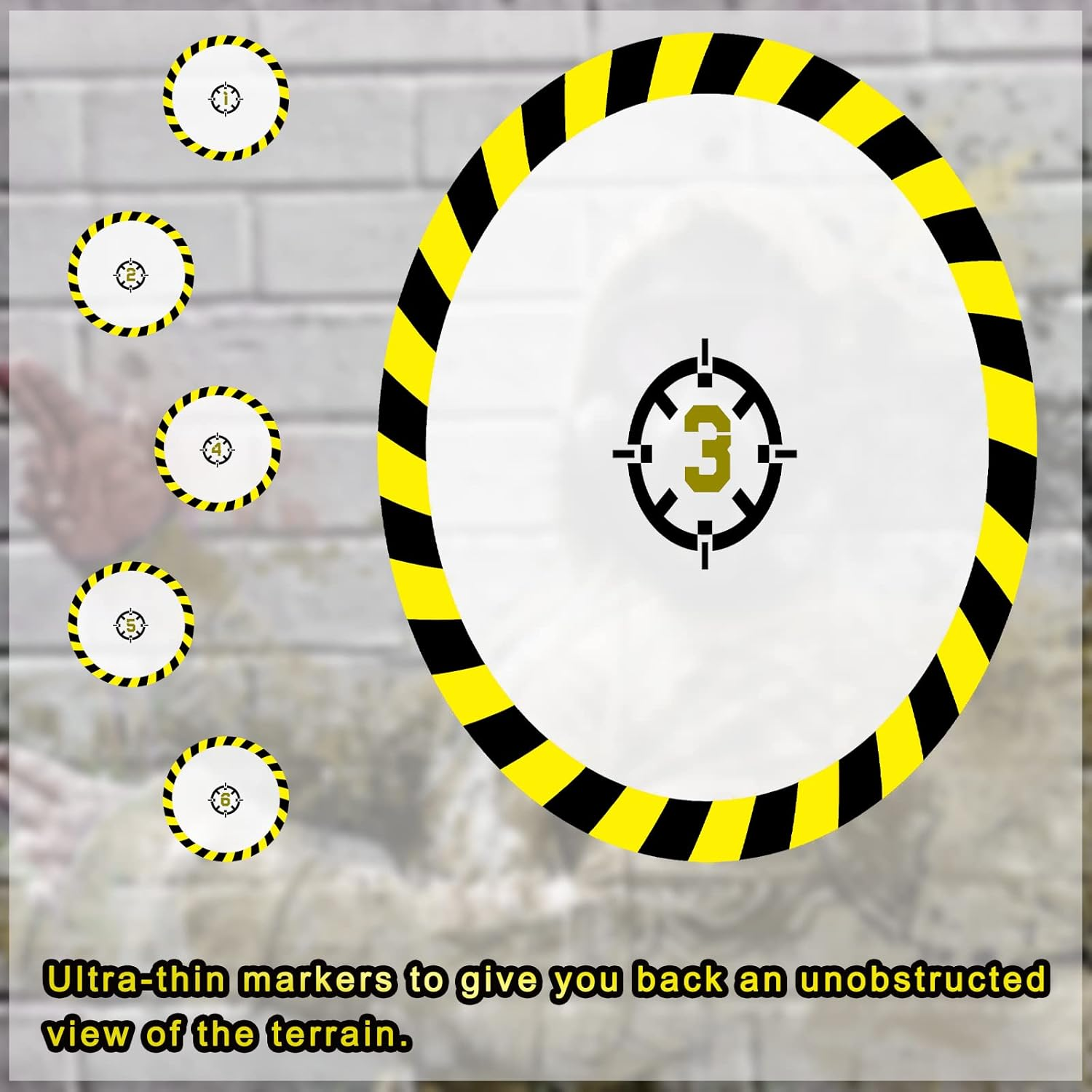 Libima 6 Pcs Objective Point Markers PVC round Objective Marker Black and Yellow Gaming Accessory, Miniature Not Included image number 5