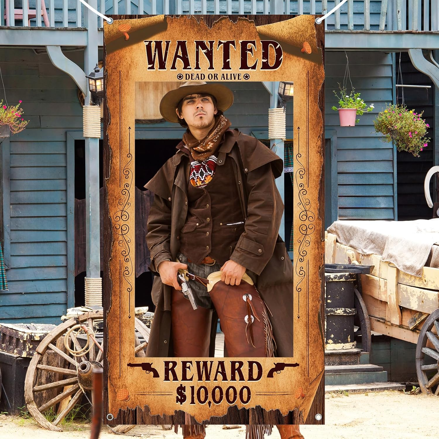 YQUQWN Western Wanted Photo Booth Props Wild West Party Decorations Western Cowboy Rodeo Theme Party Decoration Supplies Cowboy Rodeo Banner Photo Frames for Wild West Birthday Rustic Party Supplies image number 6