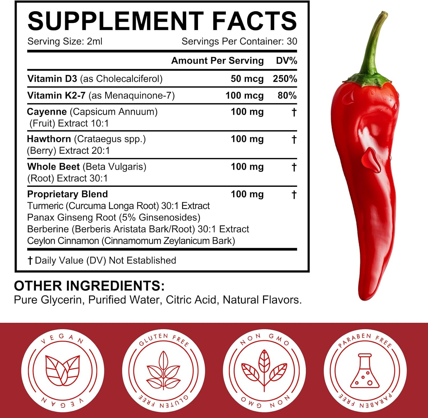 Cayenne Pepper Liquid Drops 60Ml | 9-In-1 Liquid Supplement | Plant-Based Blend image number 1