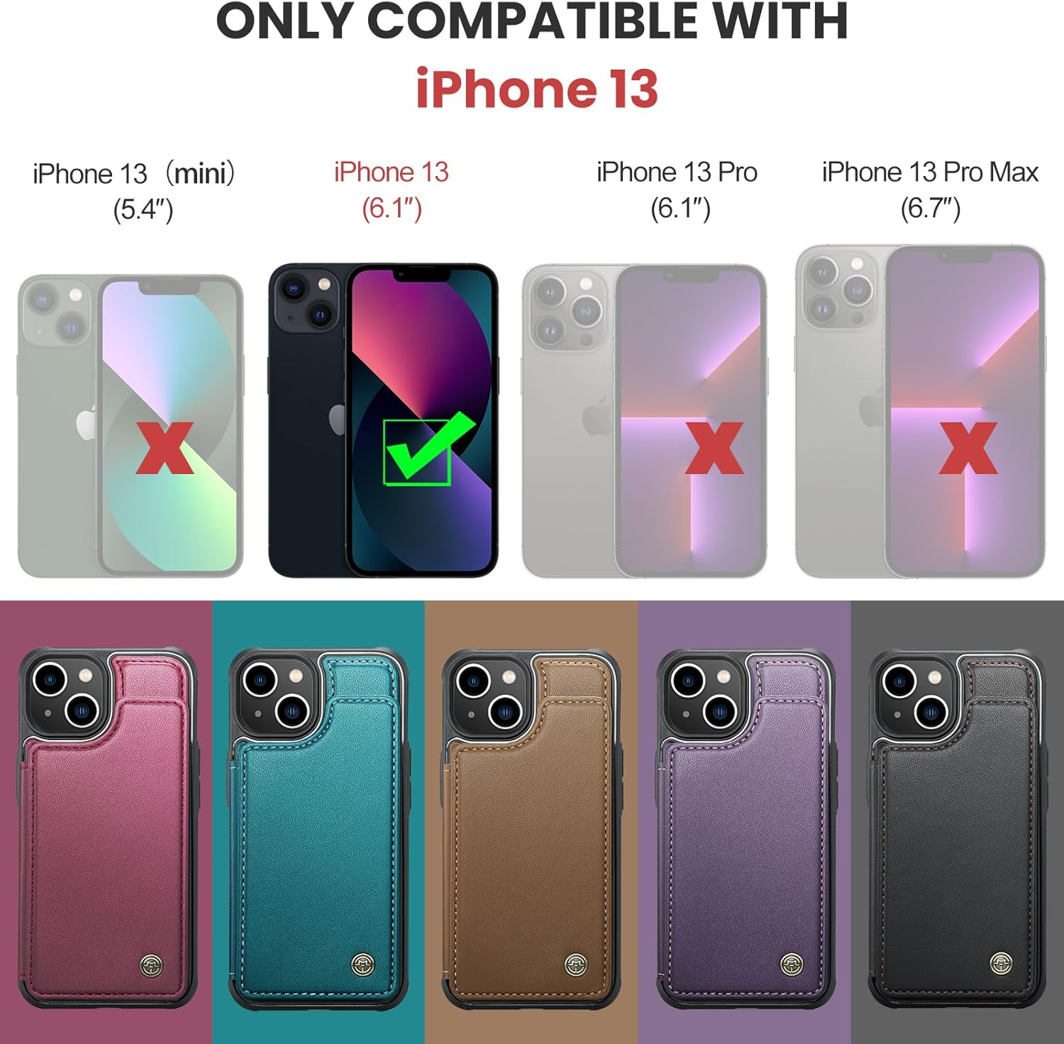 UEEBAI Wallet Case with Card Holder for Iphone 13 6.1 Inch, RFID Blocking Flip Case PU Leather Folio Case Kickstand Card Slots Case Magnetic Clasp Cover Shockproof Case for Women and Men - Green - Brown image number 6