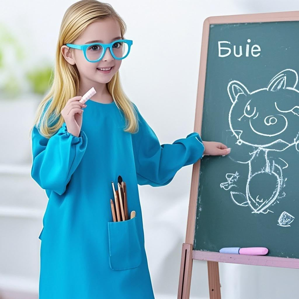 Waterproof Art Smock Long Sleeve with Pocket - Artist Painting Apron for Ages 8-14, Durable Kitchen Cooking Apron for Children, Full Coverage Protective Wear image number 1