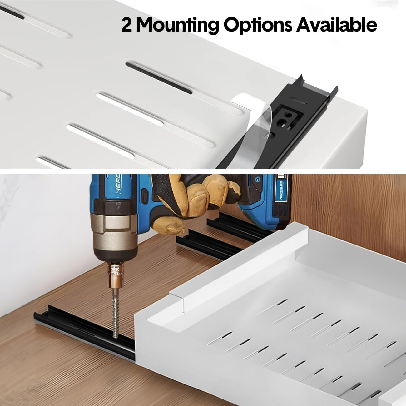 Aumerage Expandable Cabinet Organizer - Pull Out Drawers with Adhesive Mount, Adjustable Width 32-52Cm, Slide Out Storage for Kitchen Cabinets（Whinte 2PCS） image number 5