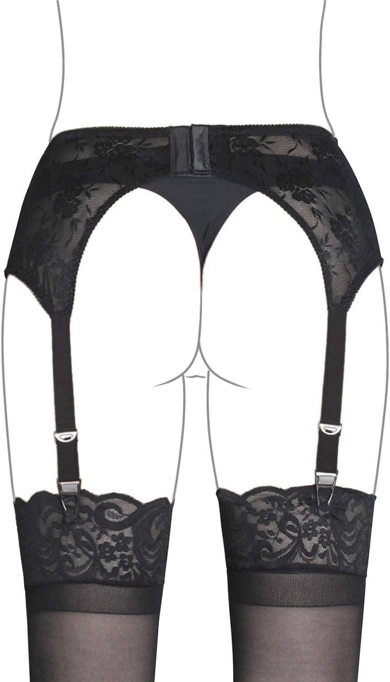 GARGALA Lace Garter Belt Sexy Black Suspenders for Women Lingerie plus Size with 4 Vintage Metal Clips for Stocking image number 1
