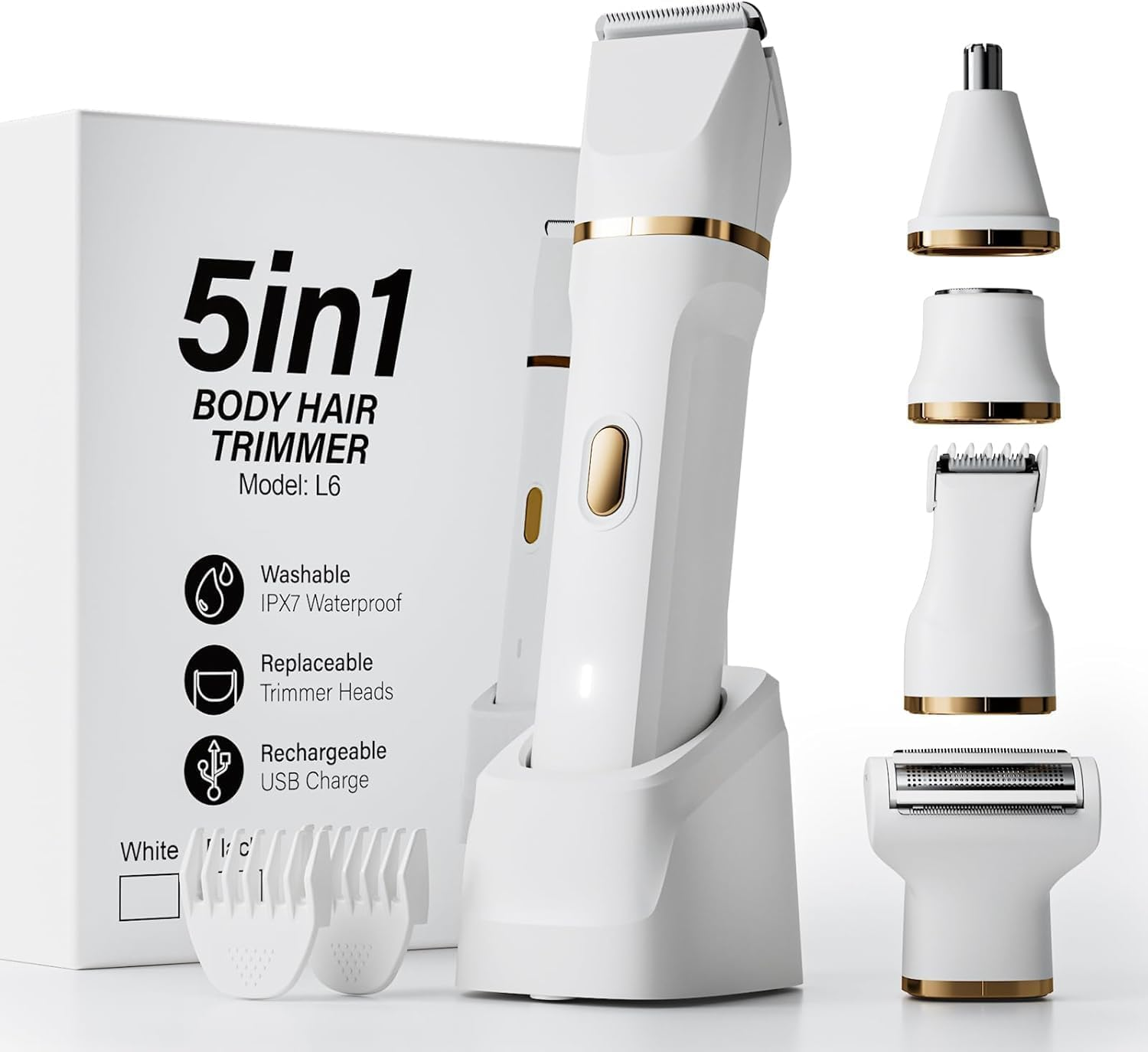 Electric Bikini Trimmer for Women - 4 in 1 Electric Shaver for Women, Waterproof Pubic Hair Trimmer and Facial Hair Remover, Replaceable Razors & Nose Hair Trimmer, Rechargeable Women'S Grooming Kit image number 1