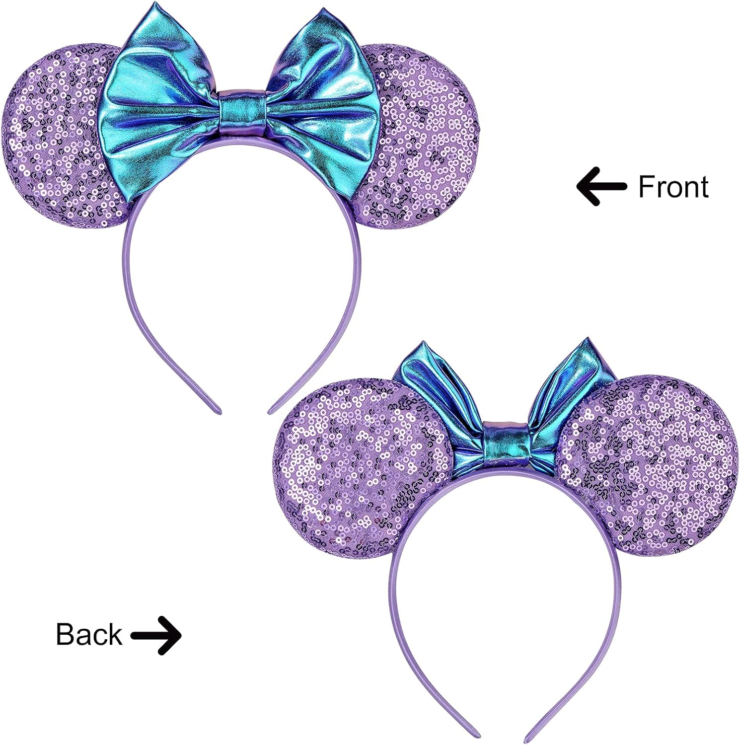Mouse Ears Bow Headbands (Metalic Purple, Medium) image number 5