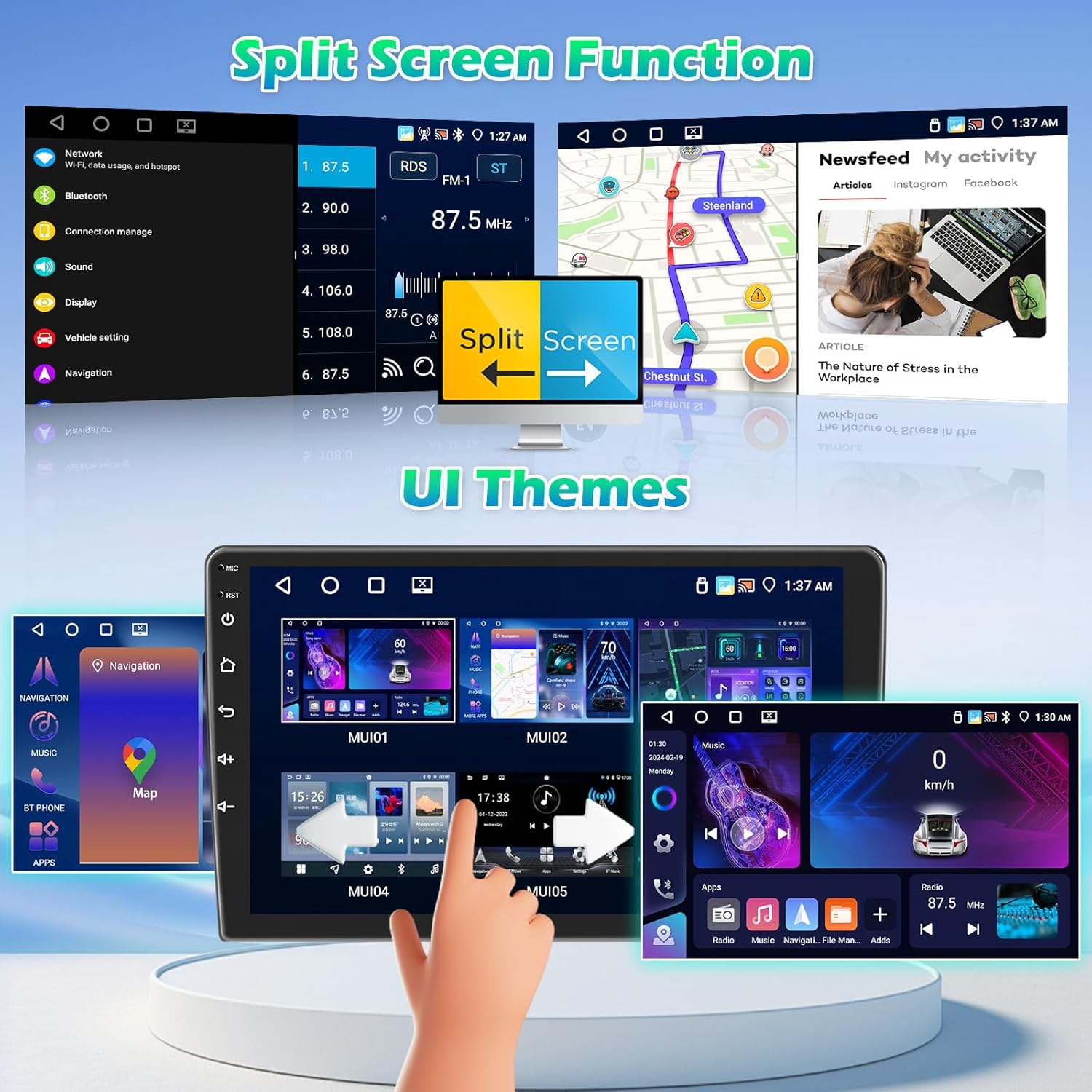 Roinvou 4+64G Android Carplay Stereo for Subaru Forester Impreza WRX STI 2008-2012, 9" Touch Screen Carplay Android Auto with 32EQ Bluetooth Wifi GPS Navigation Mirror Link 1280 * 720 Resolution image number 2