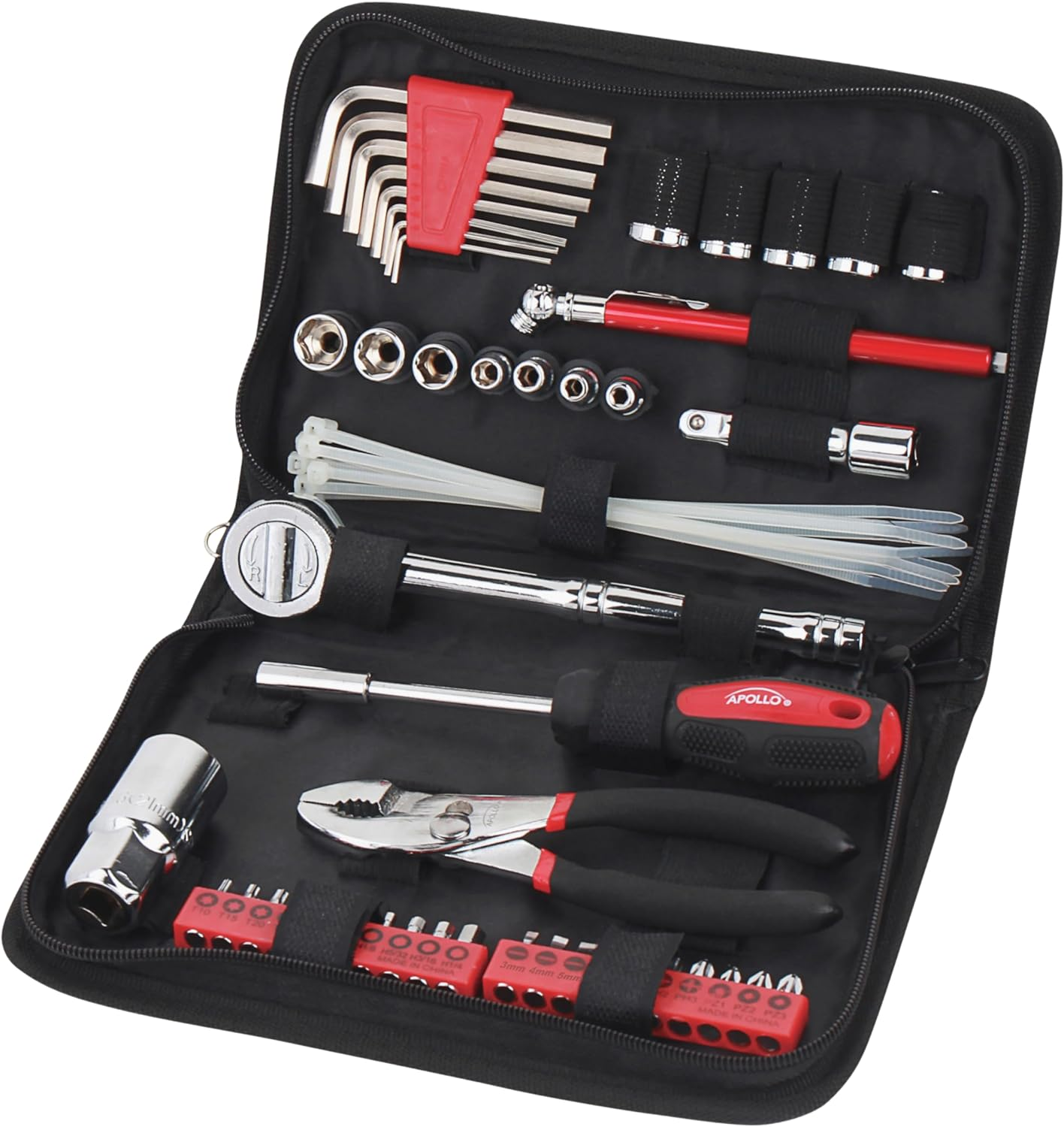 Apollo Tools DT9774 56 Piece SAE Auto Tool Kit in Compact Zippered Case with Most Useful Mechanics Tools image number 6