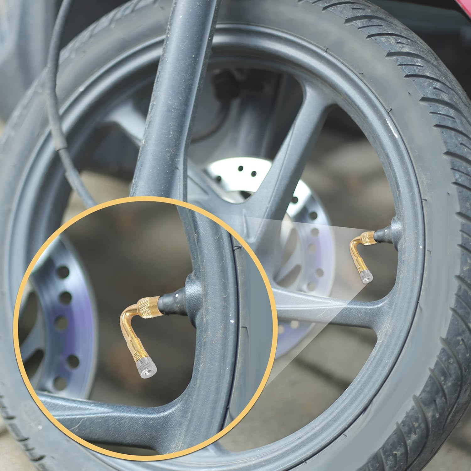 X AUTOHAUX 4Pcs Metal 45 Degree Valve Stem Vacuum Tyre Valve Stem Extension Extenders Adapter for Car Motorcycle Gold Tone Metal image number 1