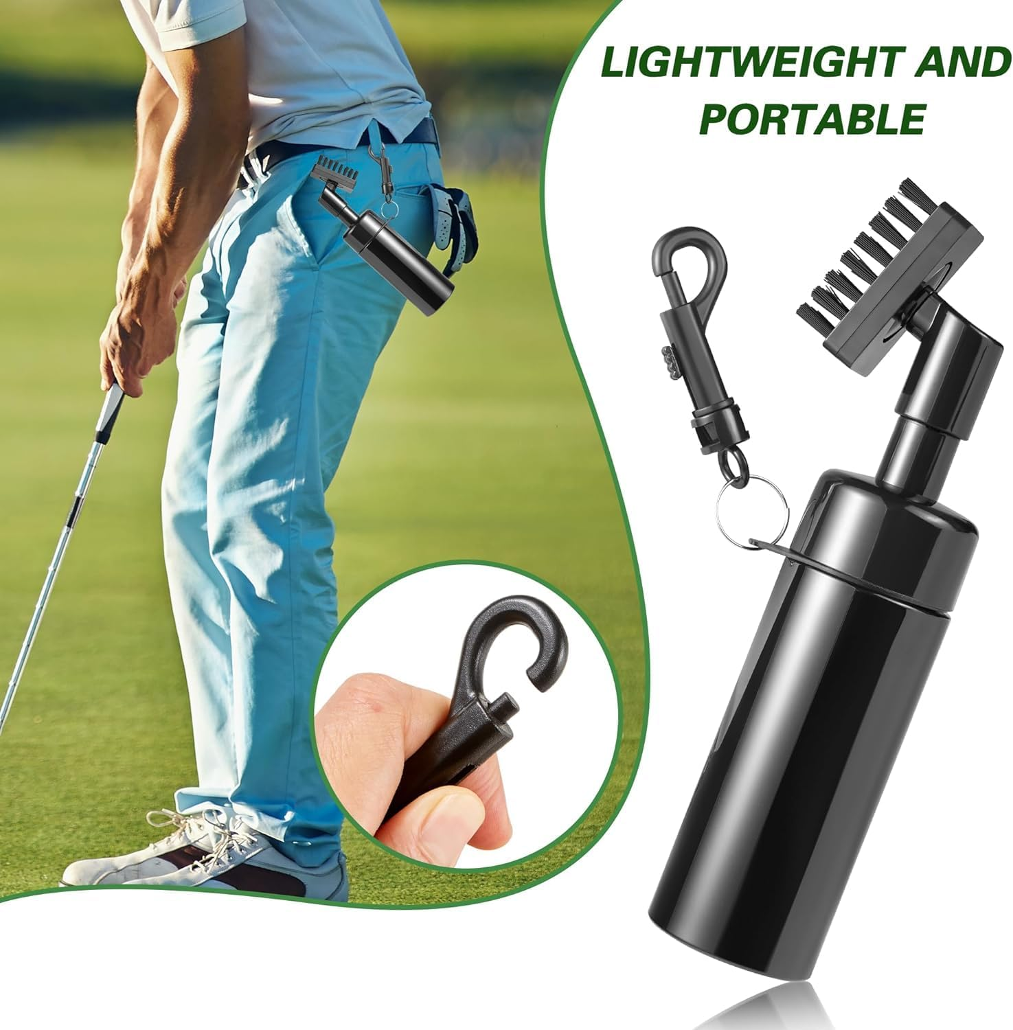 Golf Cleaning Brush,Pro Golf Club Brush Cleaner with Retainer Clip and Squeeze Water Bottle, Large Cleaning Coverage, Nylon Brush, Portable, Lightweight, Anti-Leak Bottle image number 5