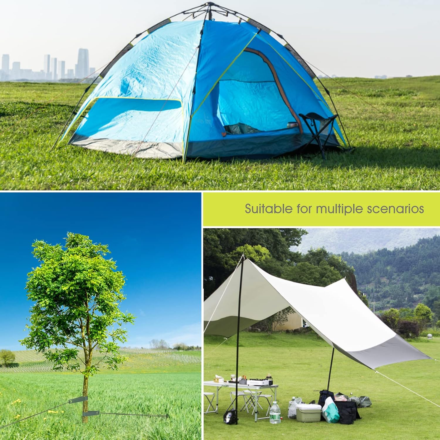 Heavy Duty Tree Stake Kits, 11.8 Inch Steel Tree Stakes and Supports for Young Tree anti Strong Wind, Leaning Tree Anchor Straightening Kit with 3 PCS Steel Stakes, 13.12 Feet Rope and Tree Straps image number 4