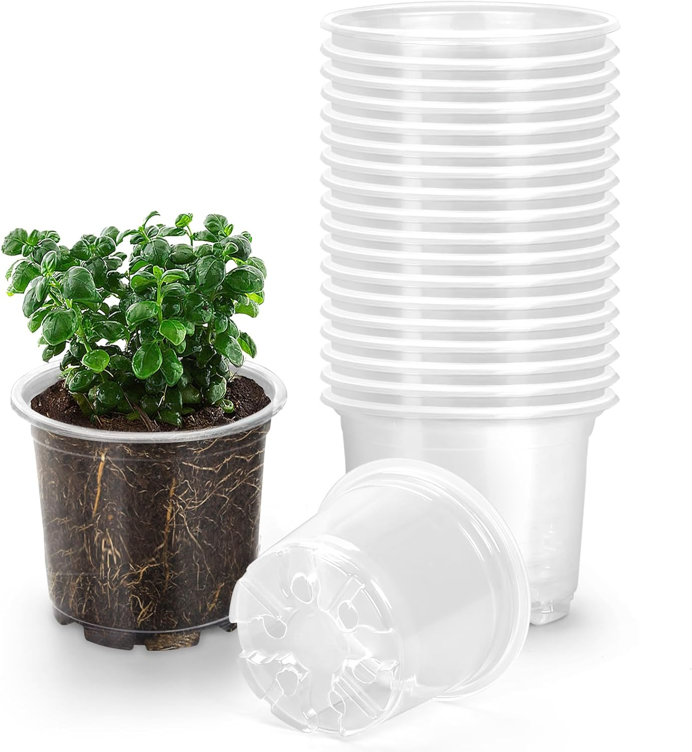 OUPSAUI 20 Pack 3.5 Inch Clear Nursery Pots for Plants, Clear Plastic Plant Pots with Drainage Holes, Flexible Nursery Pots Variety Pack, Seedling Planter Seed Starter Pots (3.5 Inch)