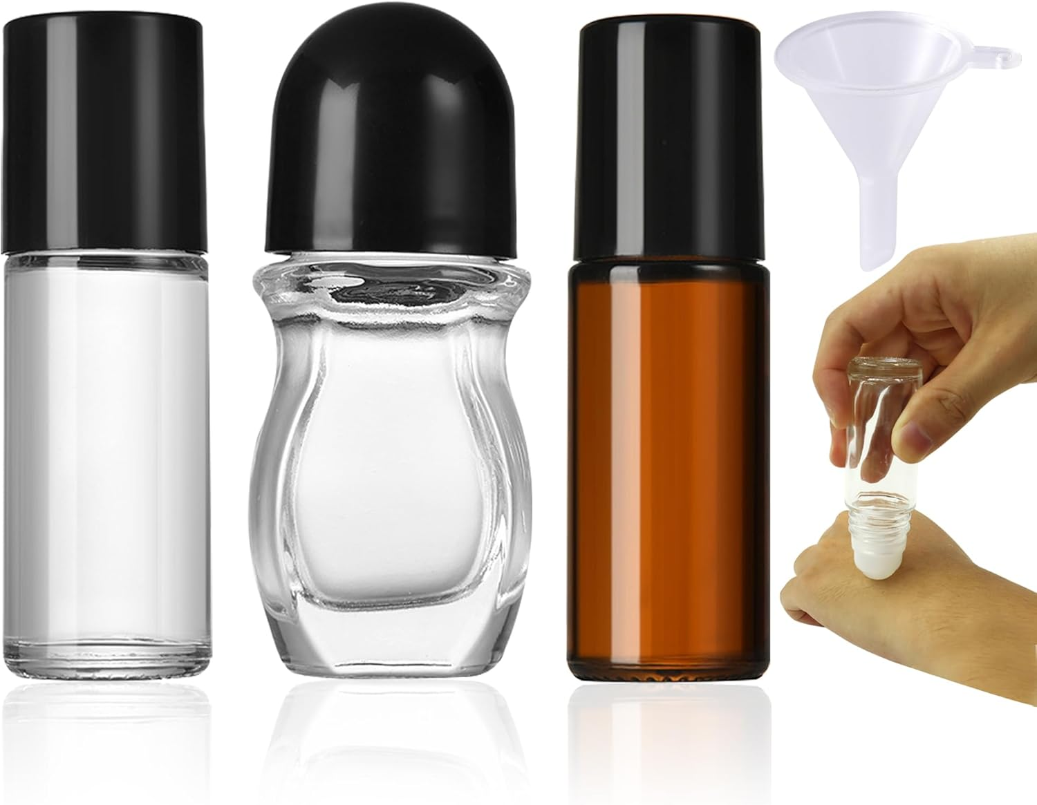 3 Pcs Glass Roller Bottles for Essential Oils, 30Ml Empty Rollerball Bottles with 1 Mini Funnel, Clear Refillable Roller Ball Container, Perfume Roll on Bottles (3 Pcs) image number 5