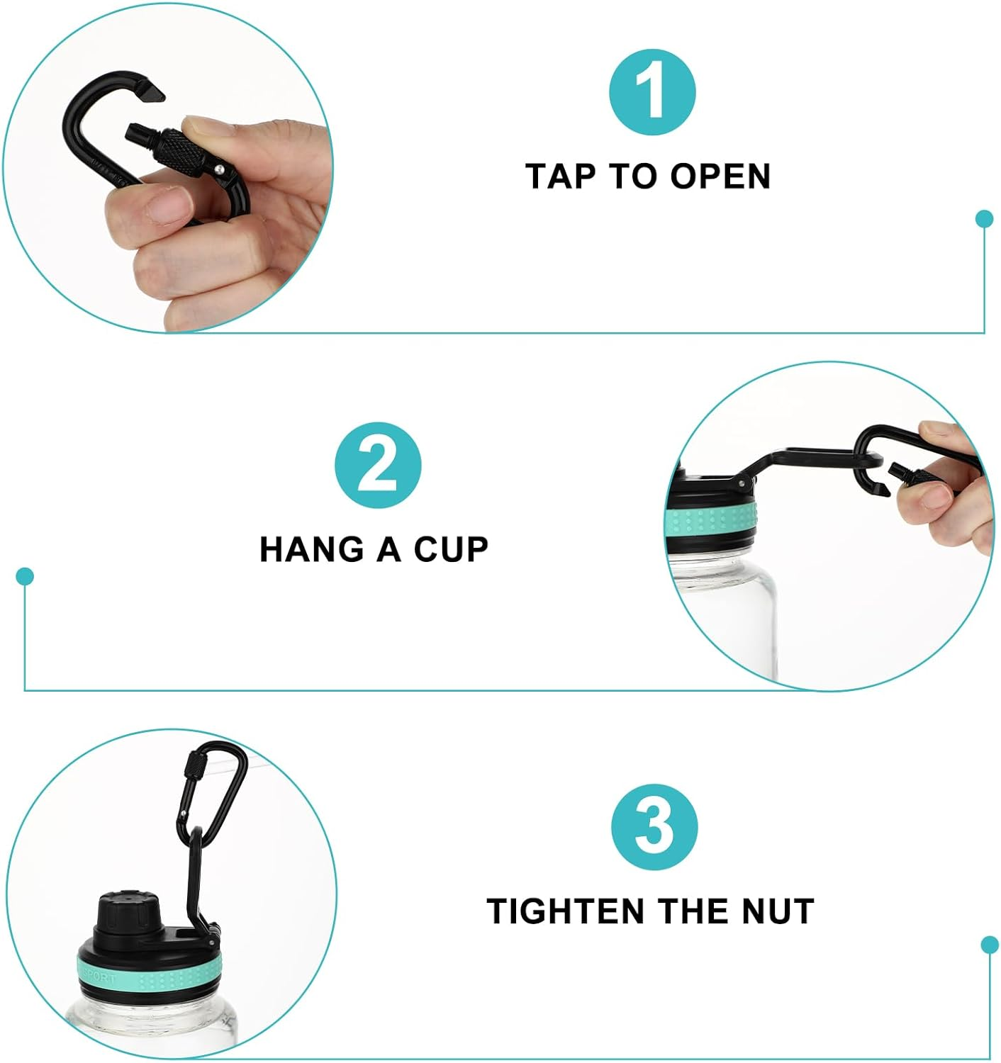 8 Pcs Carabiner Clip, D-Ring Locking Carabiner Clip, Snap Hook Sport Accessories for Outdoor Camping Hiking Keychain Dog Leash image number 6