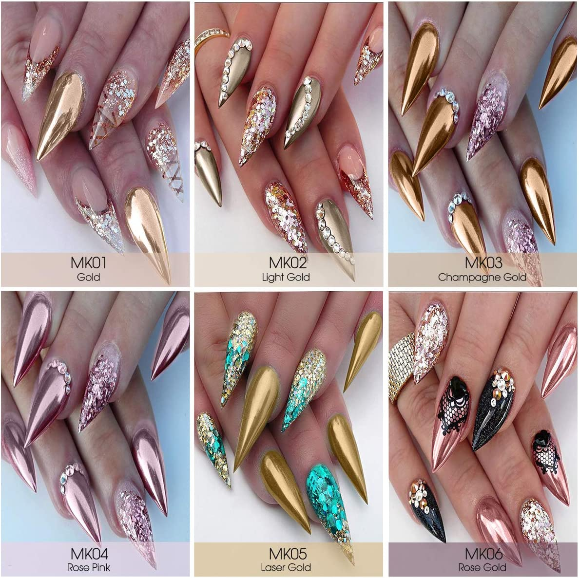 SAVILAND Chrome Nail Powder Set - 6 Colors Rose Gold Chrome Nail Powder Holographic Metallic Mirror Nail Effect Manicure Pigment for Nail Decoration Salon Home DIY image number 4