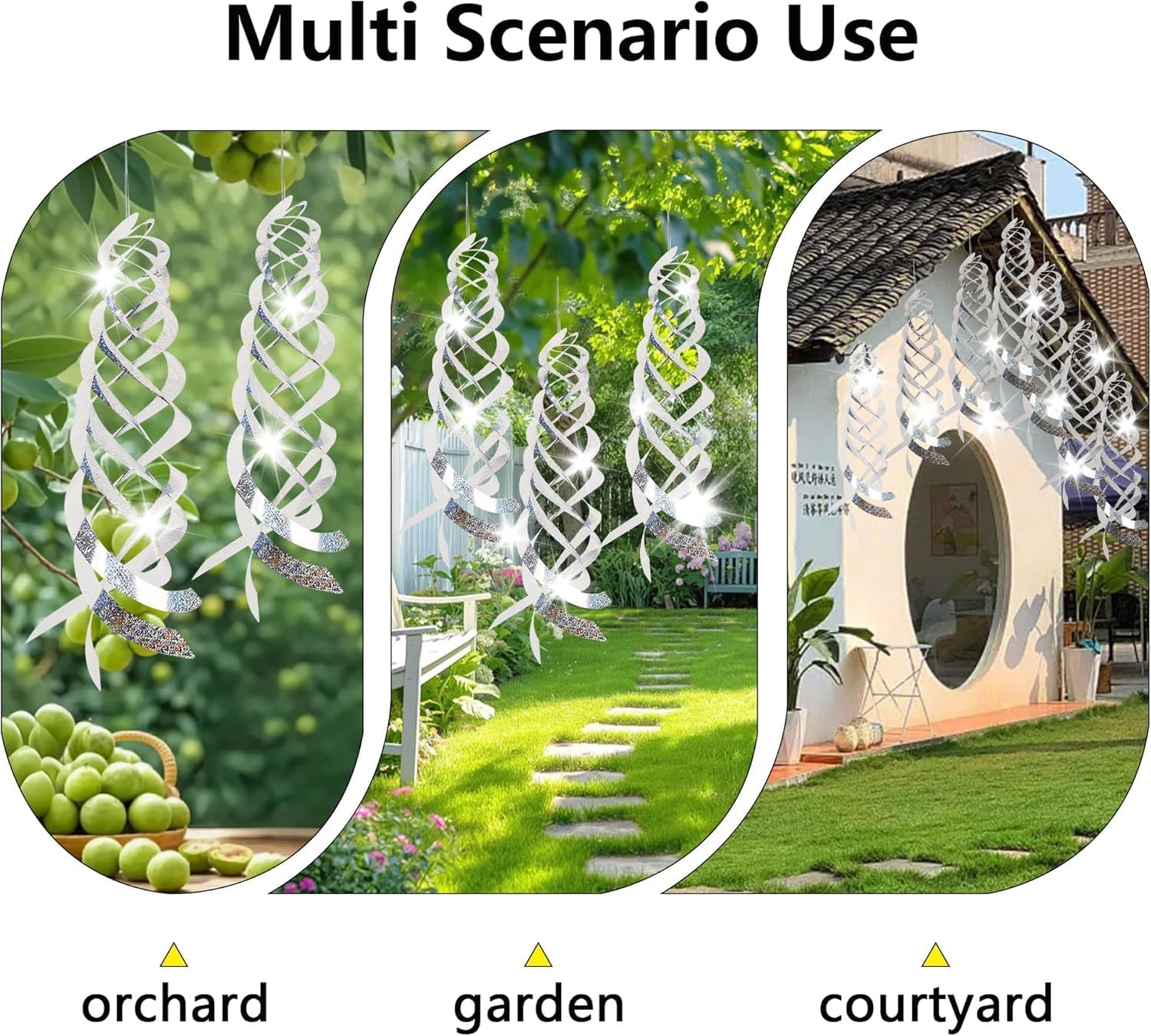 8Pcs Spiral Reflective Bird Repellent Discs &ndash; 17.8" Wind-Activated Deterrent, Silver Hanging Ornaments for Garden, Yard, Balcony & Window Bird Control