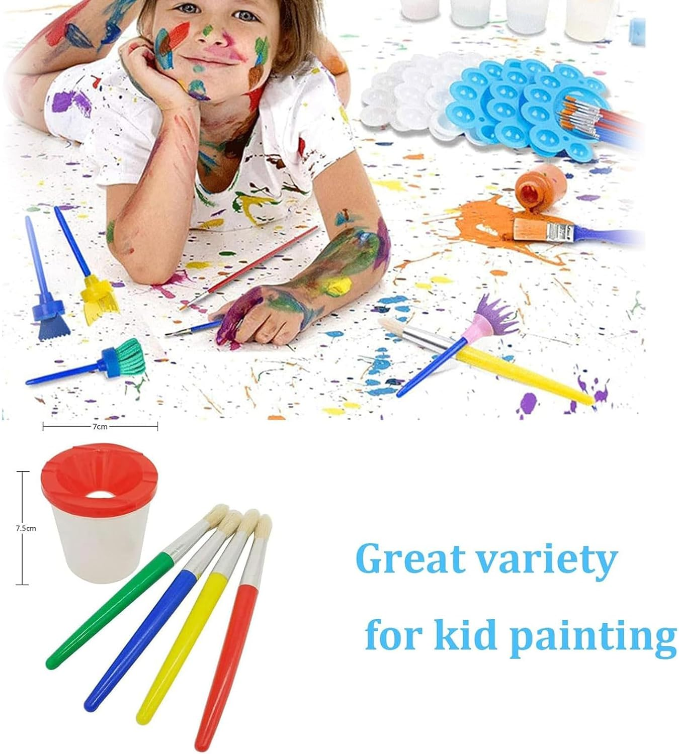4 Pieces Assorted Colored Children'S Paintbrushes Spill Proof Paint Cups and Paint Brushes for Kids image number 1