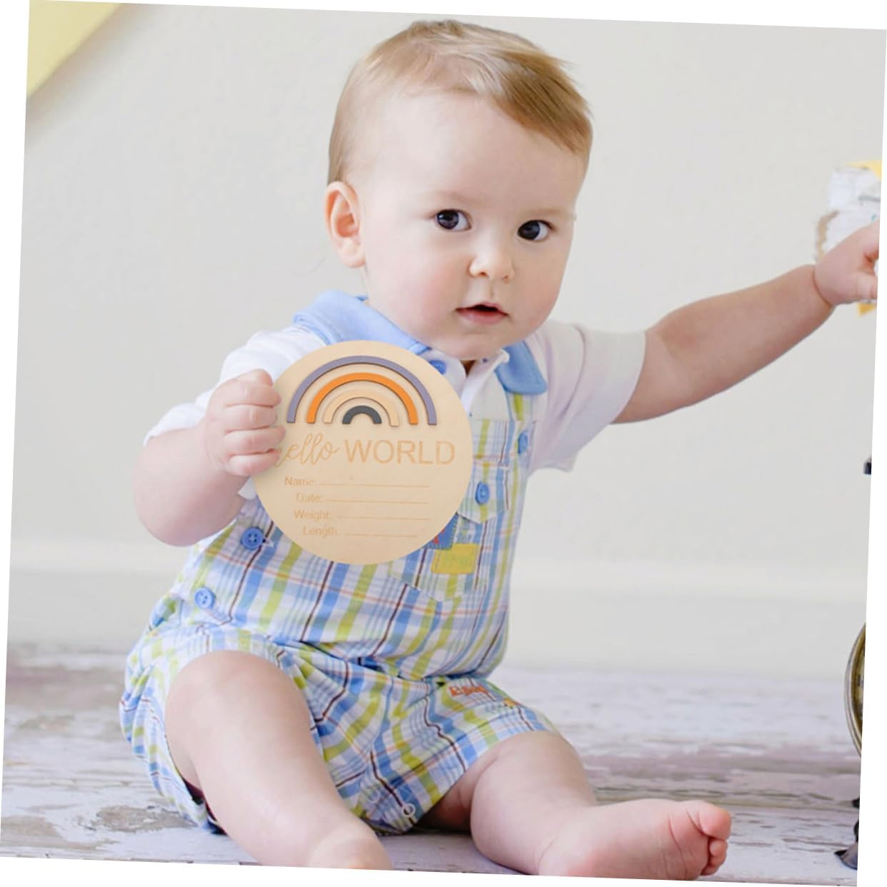 Rainbow Milestone Discs for Babies 2Pcs Wooden Birth Announcement Signs for Newborn Photography Growth Documenting Props image number 3
