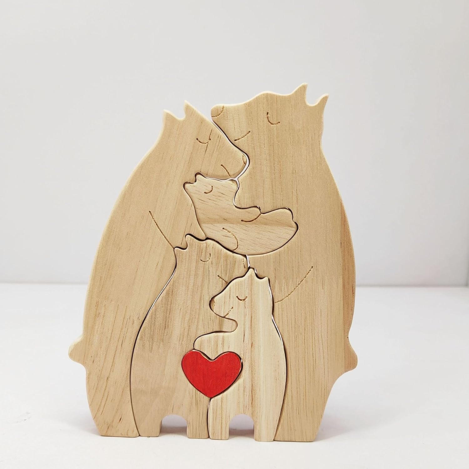 Becho Bear Family Wood Carved Bear Wooden Jigsaw Puzzle Set Bear Family Home Office Decor for Thanksgiving Mother'S Father'S Day Wedding Christmas and More (4)
