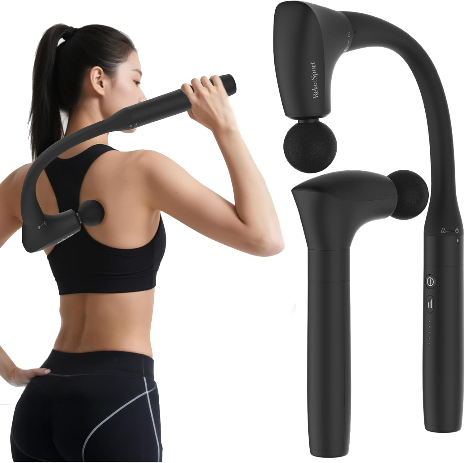 2-In-1 Convertible Massage Gun,Back Massager with Extended Handle,5 Speeds,Deep Tissue 10Mm Percussion,Type-C Charging,4 Heads,Massager for Back, Neck, Shoulder, Body,Gift image number 1