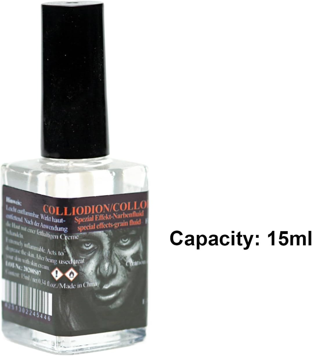 Rigid Collodion Scarring Liquid - 15Ml Halloween Scars Paint Liquid with Brush,Realistic Body Paint Makeups - for Face Skin Body Costume Cosplay Halloween Photography Party Performance Role Play image number 6