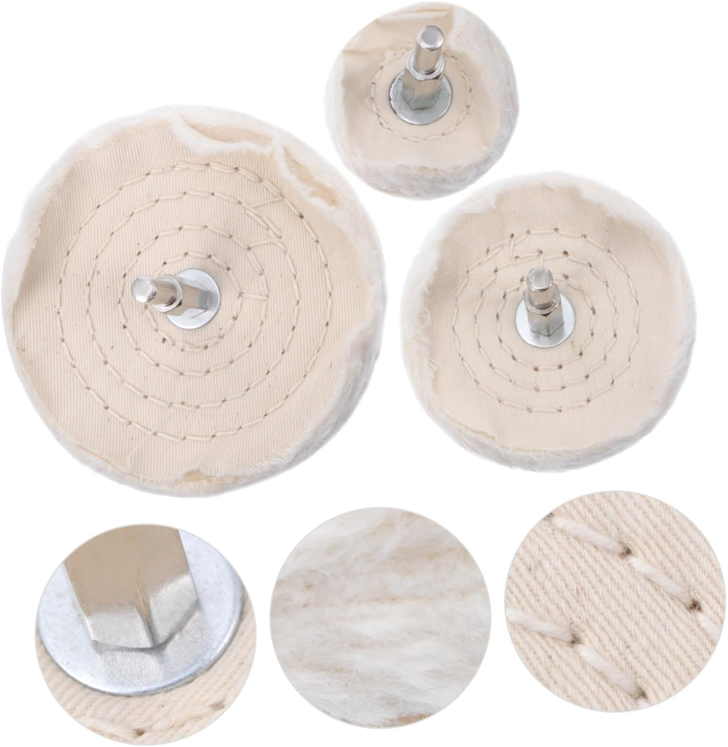 GETAJGHSD Buffing Wheel Mop Kit 3Pcs White Cotton Polishing Wheels with Handles 50Mm 75Mm 100Mm for Car Polisher Equipment Automotive Body Repair Buffing Pads image number 3