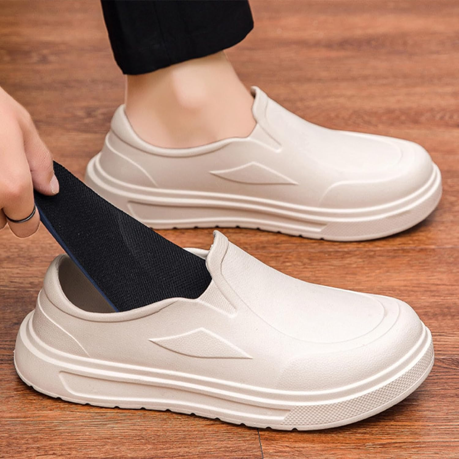 Men'S Oil Resistant Waterproof Slip-On Chef Shoes Comfort Lightweight Non Slip Work Penny Shoes Kitchen Outdoor Outdoor Loafers image number 4