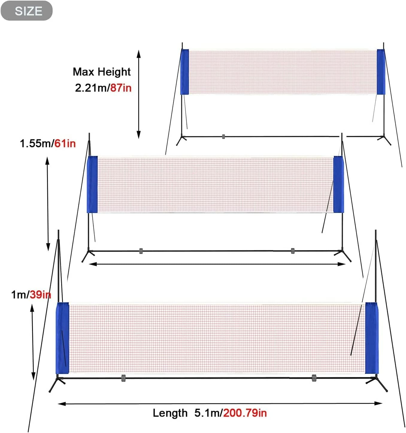 Portable Badminton Set Height Adjustable Badminton Net Indoor/Outdoor Sport Tennis Volleyball with Stand/Frame and Carrying Bag, Accessories: Professional Series image number 3