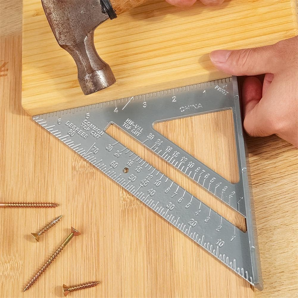 7" Triangle Ruler Protractor Measuring Tool, Aluminum Square Carpenter Layout Angle Ruler Tool for Woodworking and Carpentry image number 3