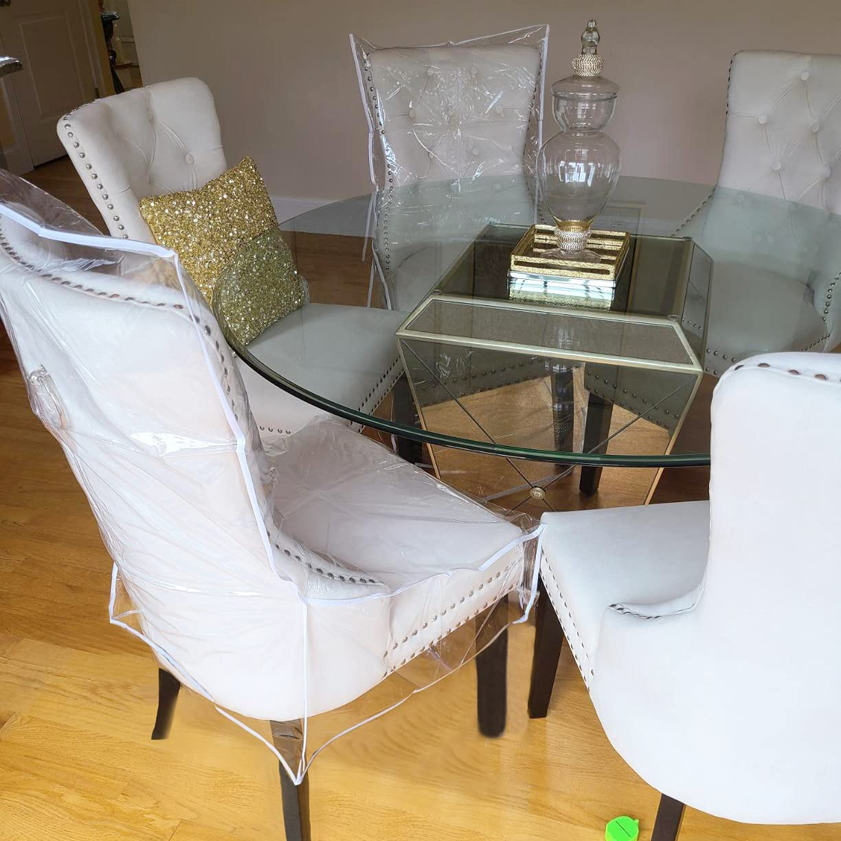 Plastic Chair Covers for Dining Room Waterproof Plastic Chair Covers with Backrests Heavy Duty Clear Chair Seat Cover, No Dust, Dirt, Spill, Paws and Claws Fit W/21 X D/18 Inch (2 Pack) image number 3