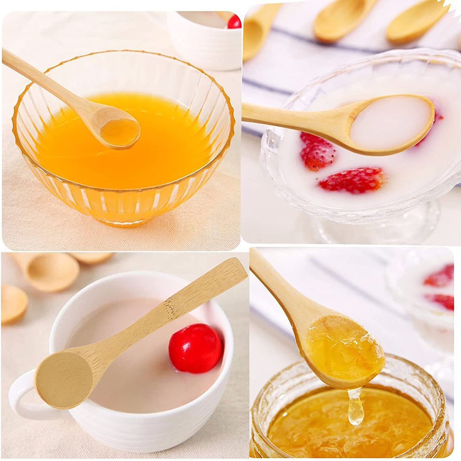 5Pcs Small Wooden Spoons, Mini Bamboo Condiment Salt Spoons Tasting Spoons Honey Teaspoons for Seasoning Coffee Tea Sugar Jam image number 3