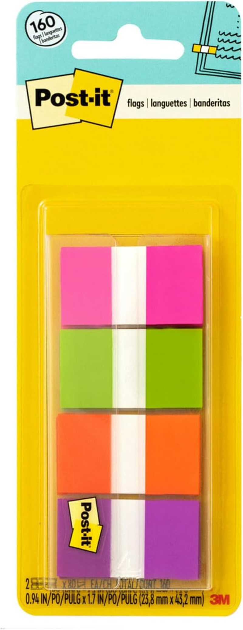 Post-It Flags Purple Blue Green 24.0Mm X 43.2Mm 680-PBG (Pack of 2) - 90 X 700 Mm, Post-It Flags With On-The-Go Dispenser, Assorted Bright Colors