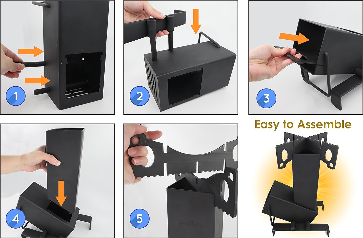 Starblue Collapsible Rocket Stove by with FREE Carrying Bag - a Portable Wood Burning Camping Stove with Large Fuel Chamber Best for Outdoor Cooking, Camping, Picnic, BBQ, Hunting, Fishing