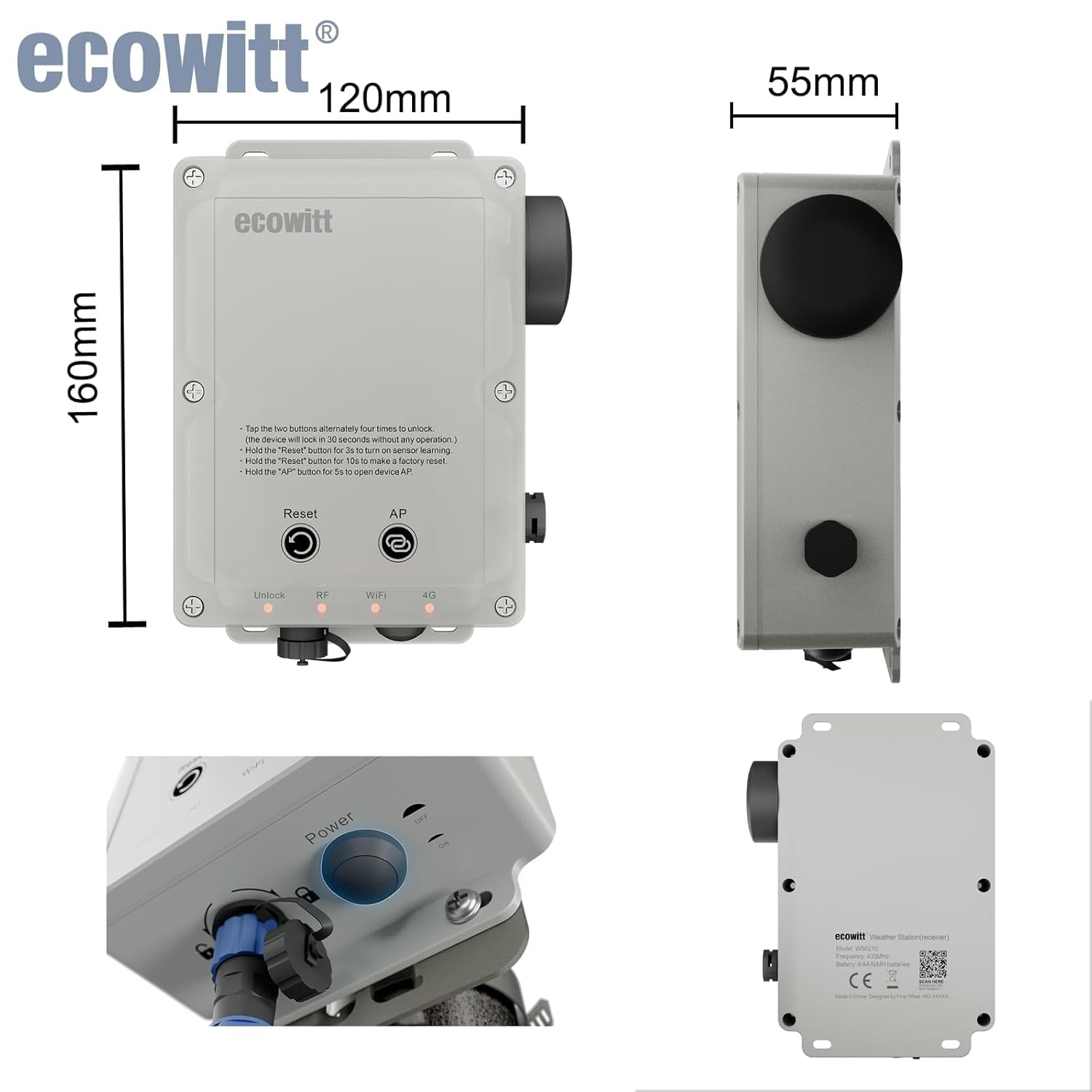 ECOWITT WS6210 Weather Station Gateway, 4G&Wi-Fi Weather Stations Outdoor/Indoor Sensors with Solar Panel, Iot Base Station for Home Garden, Ecosystem Weather Assistant, 433 Mhz image number 4