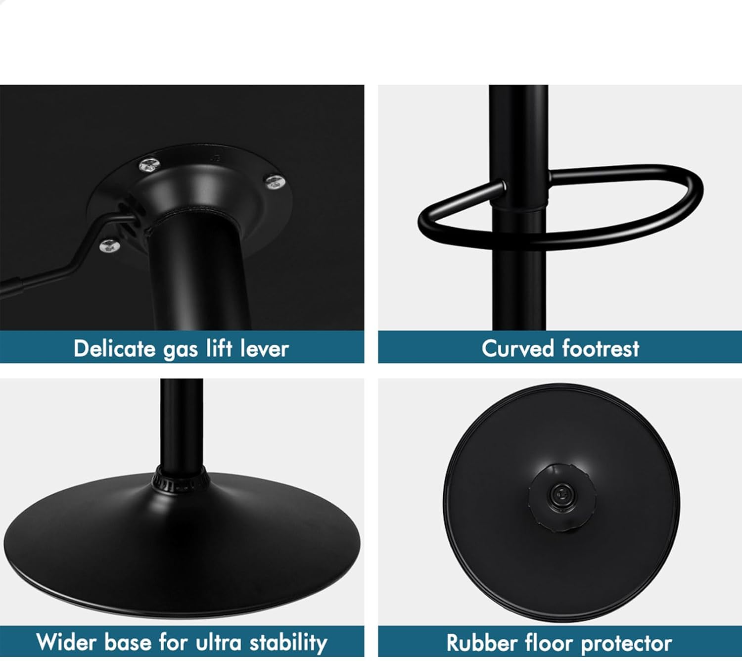 ALFORDSON Bar Stool, Adjustable Kitchen Stool, Swivel Counter Barstool, Wooden Dining Chair in 63-83Cm Seat Height with Anti-Slip Floor Protector for Home Bar Dining Room, Lizzy Black - 1Pc White image number 2