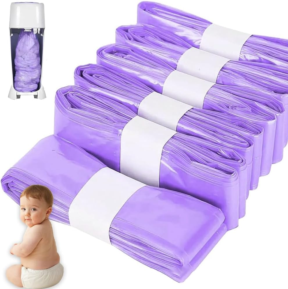 Nappy Bin Refills, 6PCS Diaper Pail Refill Bags Set, Diaper Bin Pail Disposal Bags 4.5M Long Compatible with Angelcare and Spross Diaper, Twist & Click and All Others(Purple) image number 3