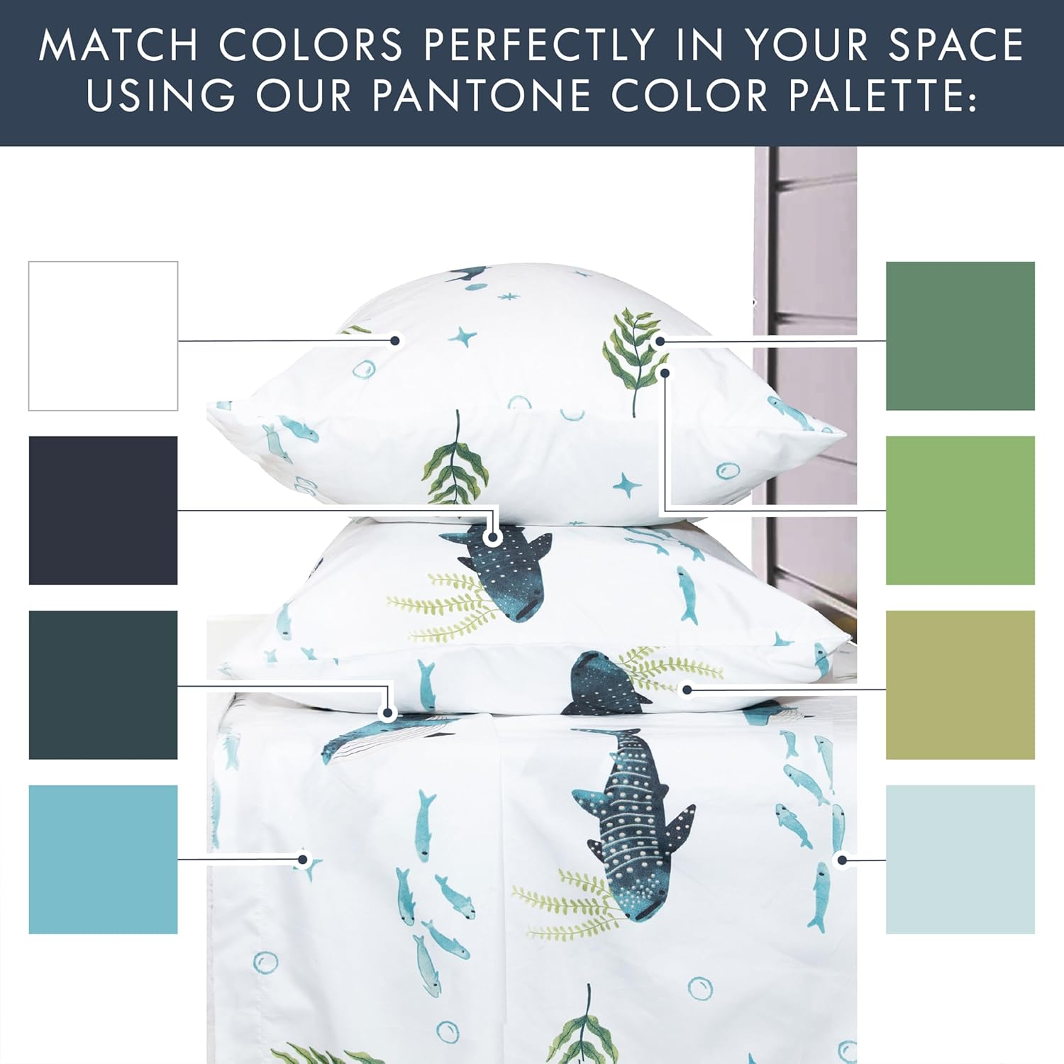 Where the Polka Dots Roam Nautical Ocean Full Bedding Set - 4 Piece Super Soft Kids Bed Set with Fitted Sheet, Flat Sheet, and Pillowcases - Underwater Sea Creatures Design for Boys Girls Room D&eacute;cor