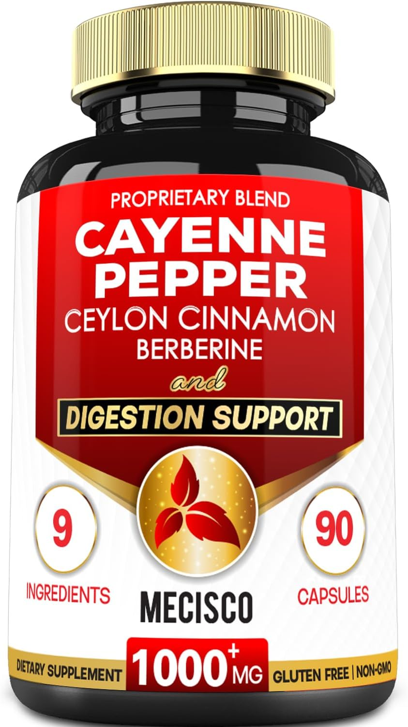 Cayenne Pepper Supplements with Turmeric Curcumin Root, Berberine Hcl, Ceylon Cinnamon Bark & More - 90 Capsules - Support Digestion Health, Immune System & Body Balance