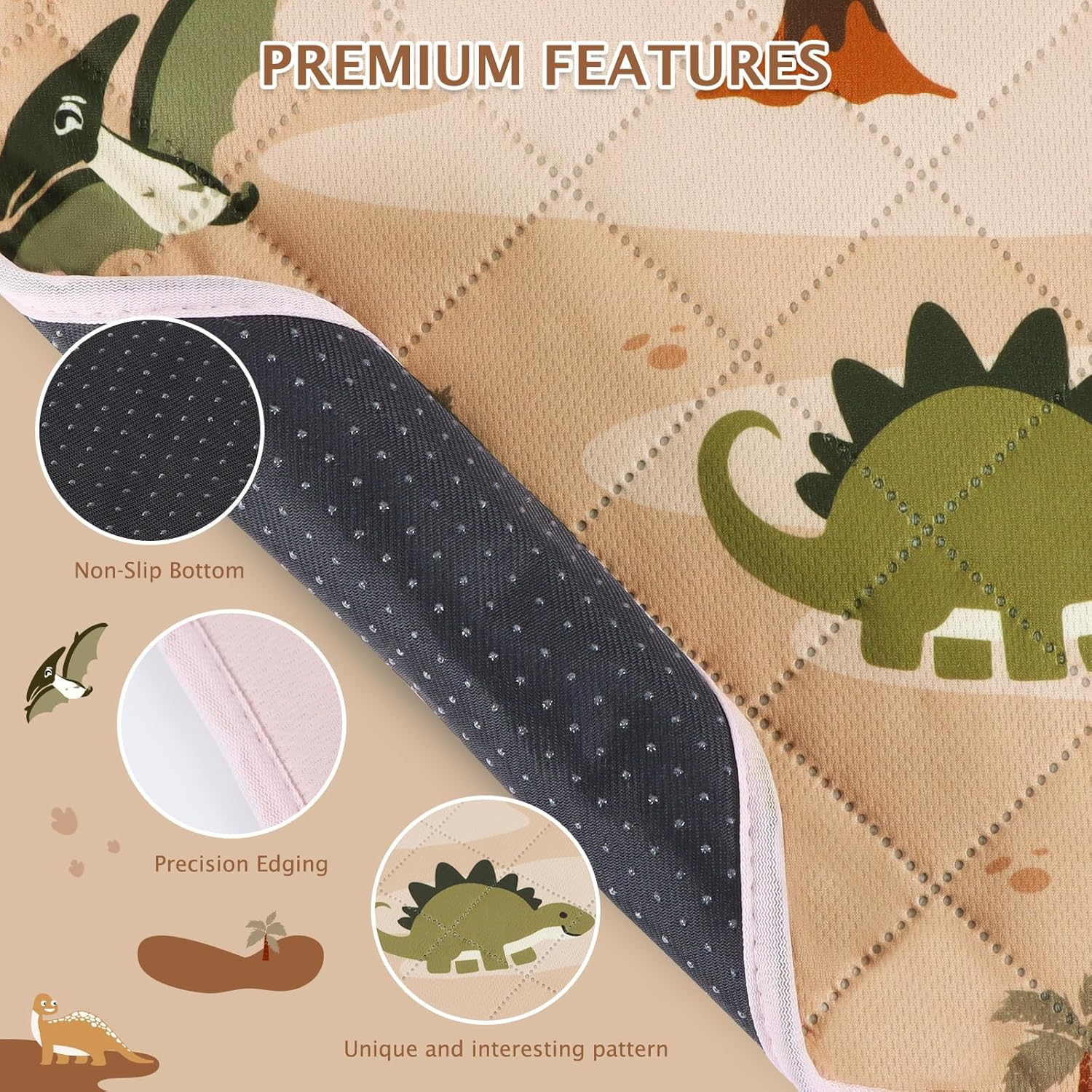 BVAGSS Washable Pee Pads for Dogs, 2 Pack Reusable Leakproof Puppy Wee Wee Pad, Non-Slip Waterproof Pet Training Pads, Super Absorbent Whelping Pads XH081 (90X60Cm,Pink Dinosaur) image number 6