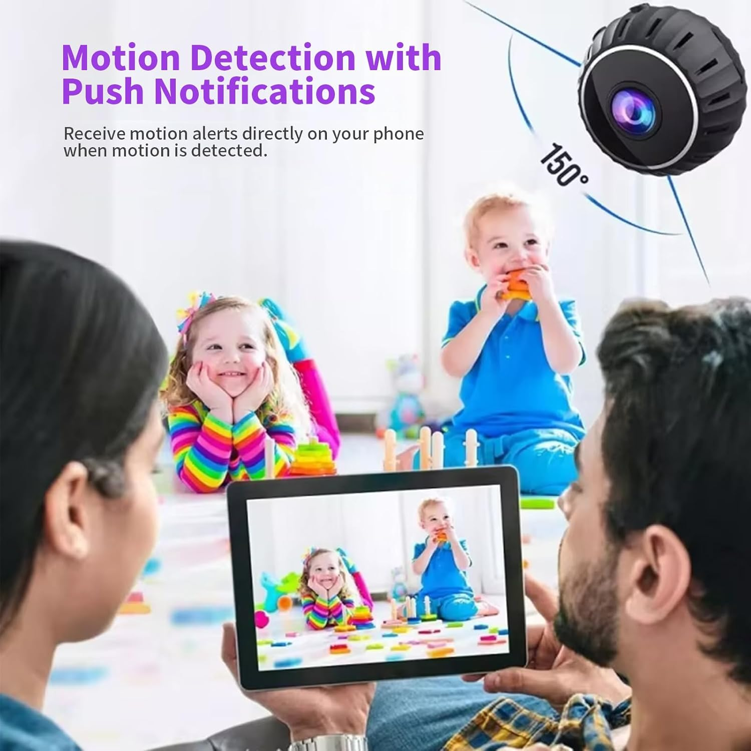 Wireless Security Camera with 360&deg; Rotation, Wifi Mini Camera with Motion Detection, Night Vision, Wide Angle Lens, Portable Baby Monitor & Home Office Surveillance Camera &ndash; Black image number 2