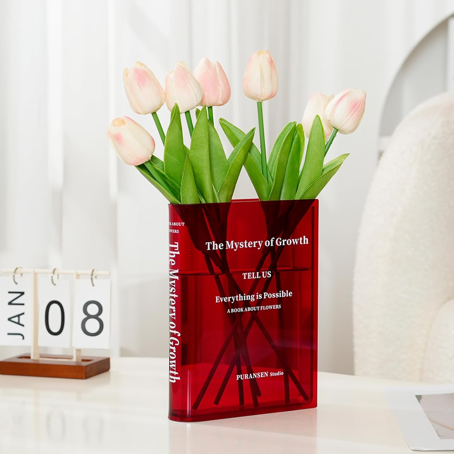 Puransen Book Vase for Flowers Aesthetic Room Decor, Artistic and Cultural Flavor Decorative Acrylic Vase, Unique Home/Bedroom/Office Accent, a Book about Flowers (Clear Color) image number 6