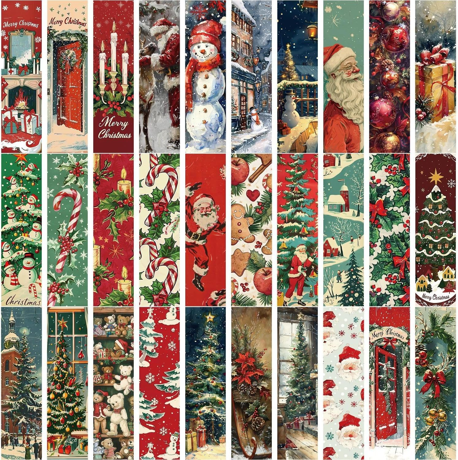 30 Pcs Christmas Bookmarks,Vintage Xmas Theme Paper Book Markers Xmas Page Clips,Creative Xmas Reading Paper Cards for Bedtime Stories Christmas Vacation Reading Family Book Study Breaks image number 4
