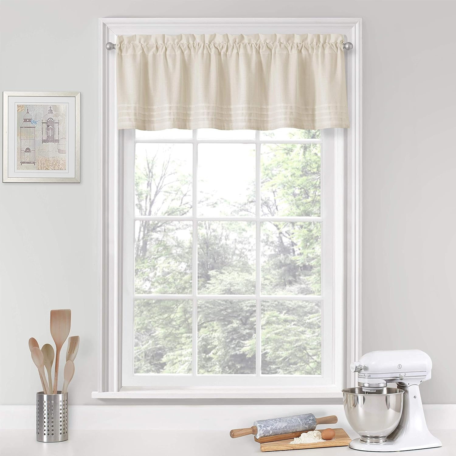 VUE Kingsbury Short Valance Small Window Curtains Bathroom, Living Room and Kitchens, 60% Cotton/40% Polyester, Natural, 52" X 14"