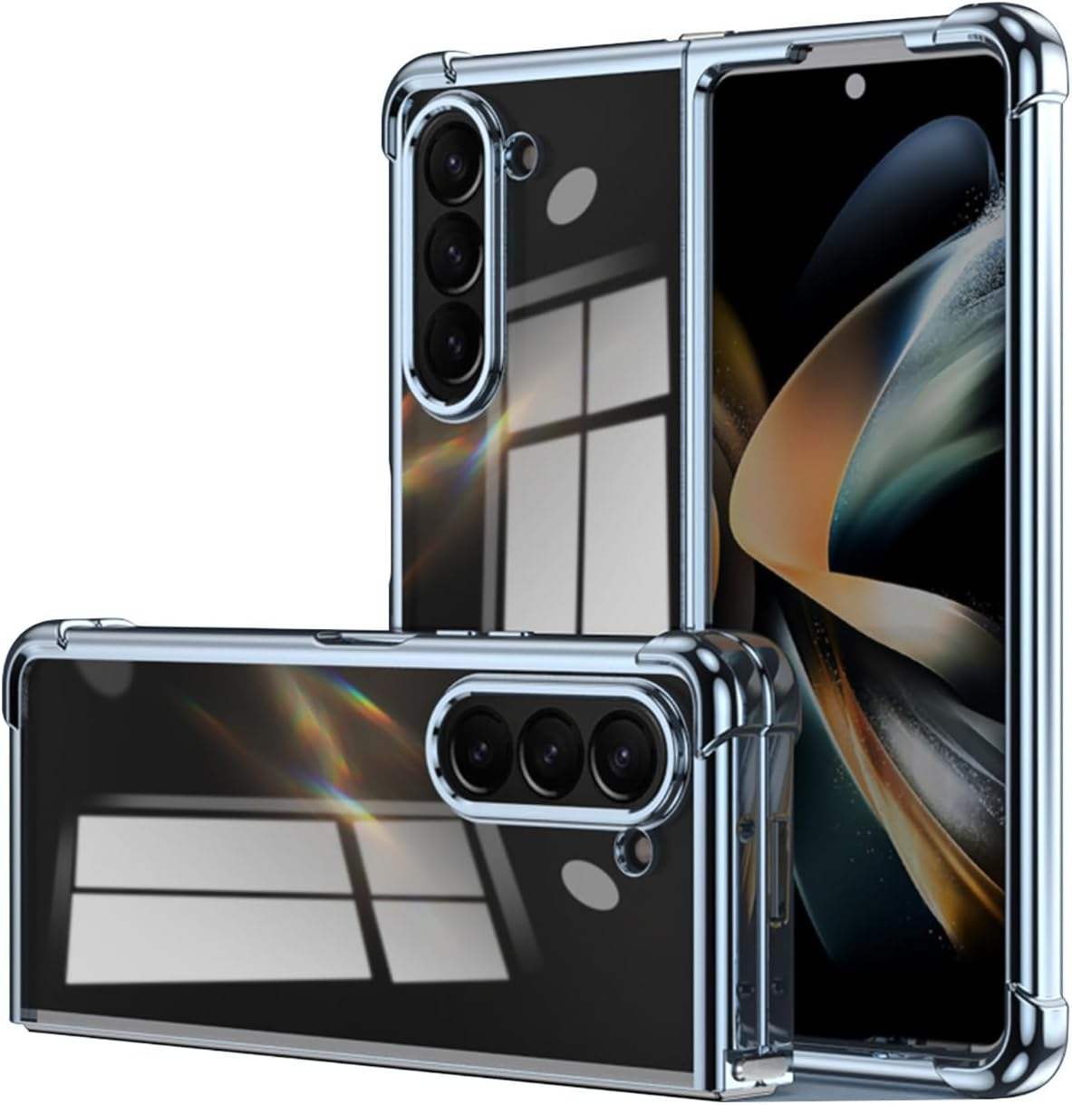 BORYA Electroplated Case for Samsung Galaxy Z Fold5 (Fold 5), Ultra Thin, Shockproof, Transparent Mobile Phone Case, Soft Silicone TPU Bumper, Wrinkle Protective Case, Elegant Luxury Case, Silver