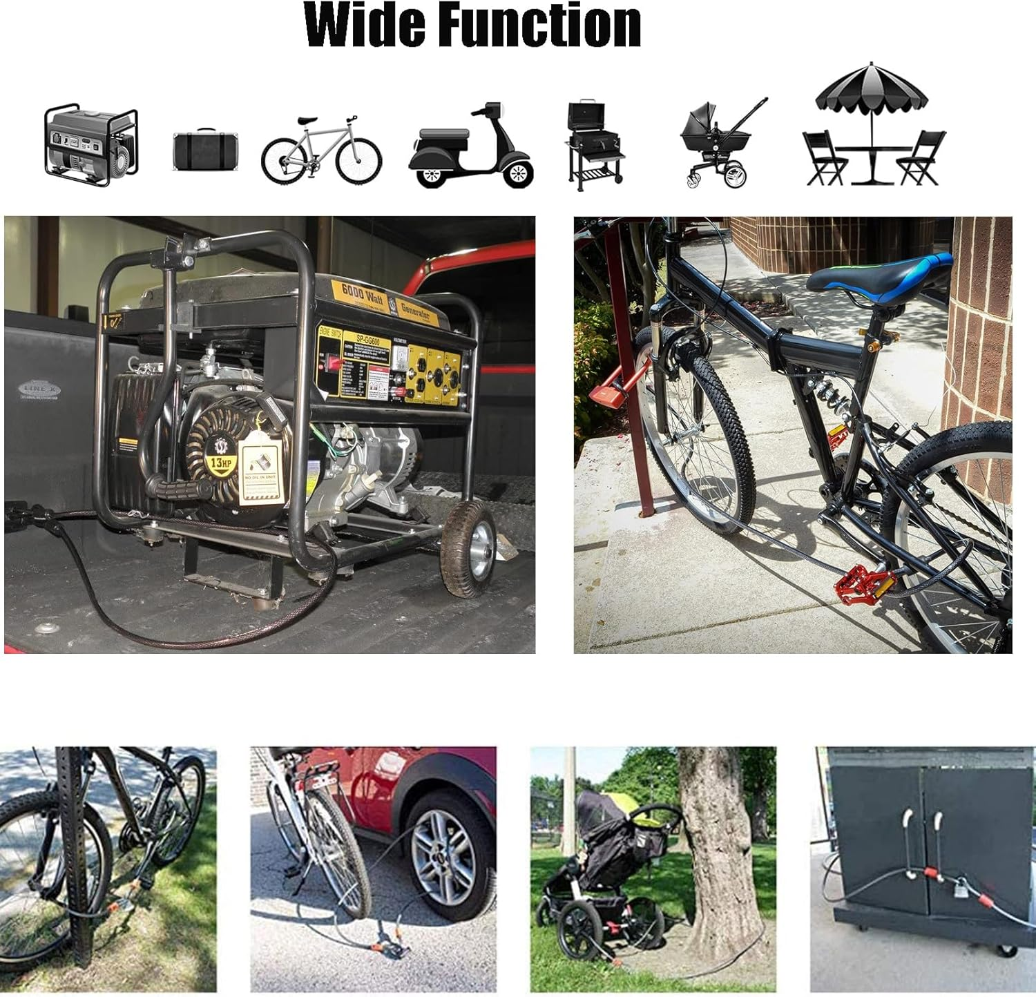 Security Cable with Loops 5.9Ft/180Cm,8Mm, Braided Steel Cable, Bike Chain Lock, Chain Lock for Kayaks, Bikes, Outdoor Equipment and More image number 6