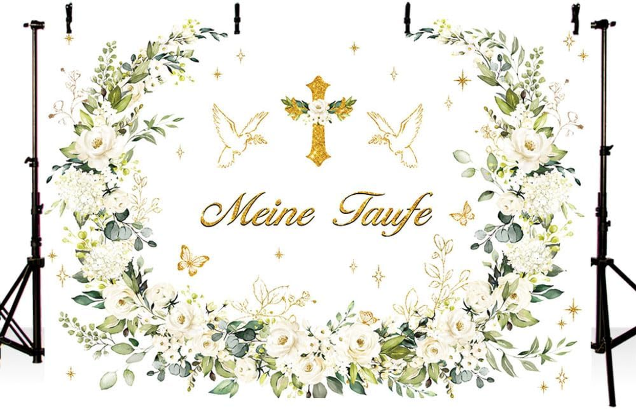 MEHOFOND 2.1 X 1.5 M My Christening Background Pure Garland Dove Cross Leaf Background Boys Girls Newborn Baby Shower First Communion Christening Party Banner Decorative Accessories Photo Props image number 5