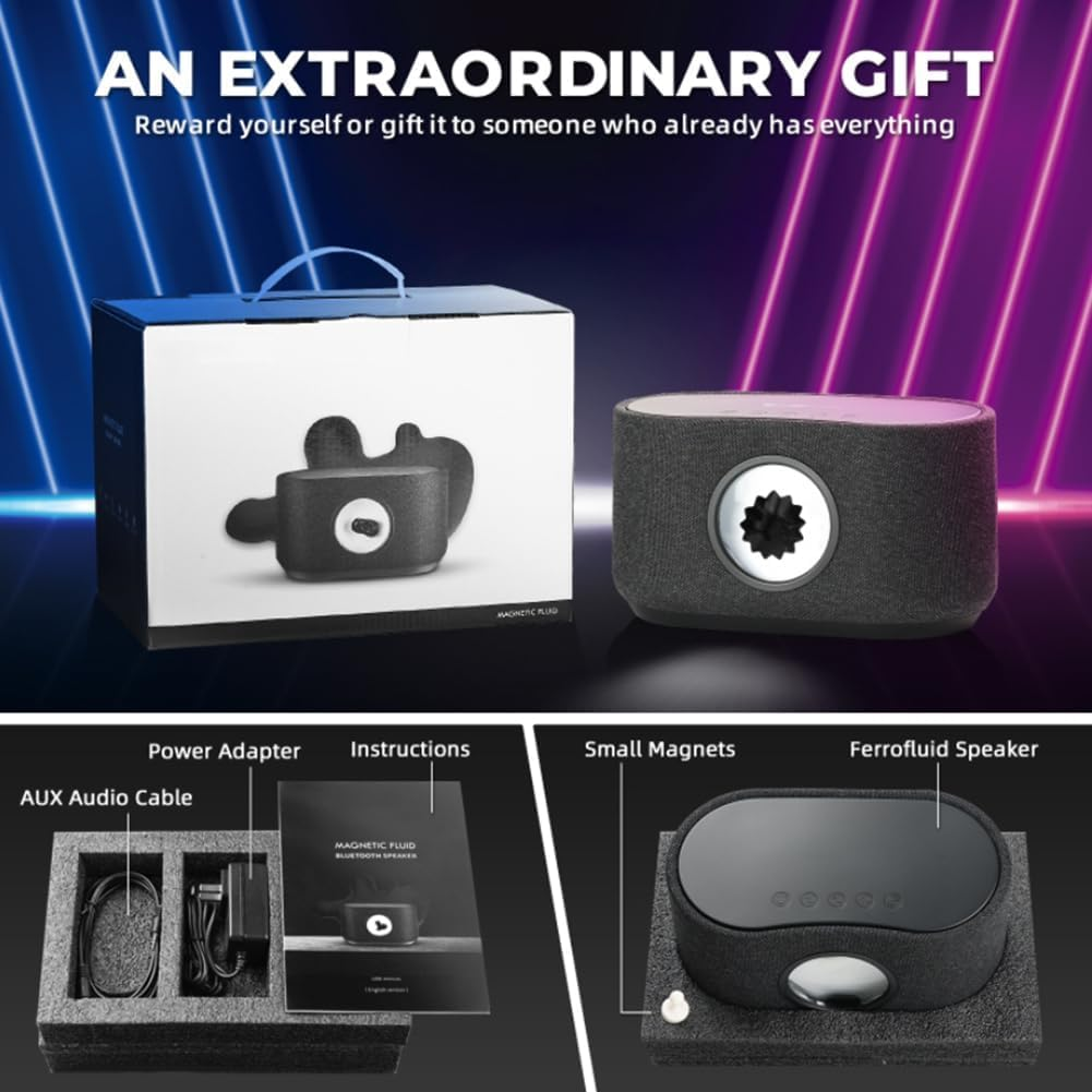 Magnetic Fluid Speaker, Magnetic Fluid Bluetooth Speaker Music Mate, 360&deg; Surround Sound Home Theater Audio System, Dancing Ferrofluid with Music Rhythm for Home Office Desktop Decor Gray