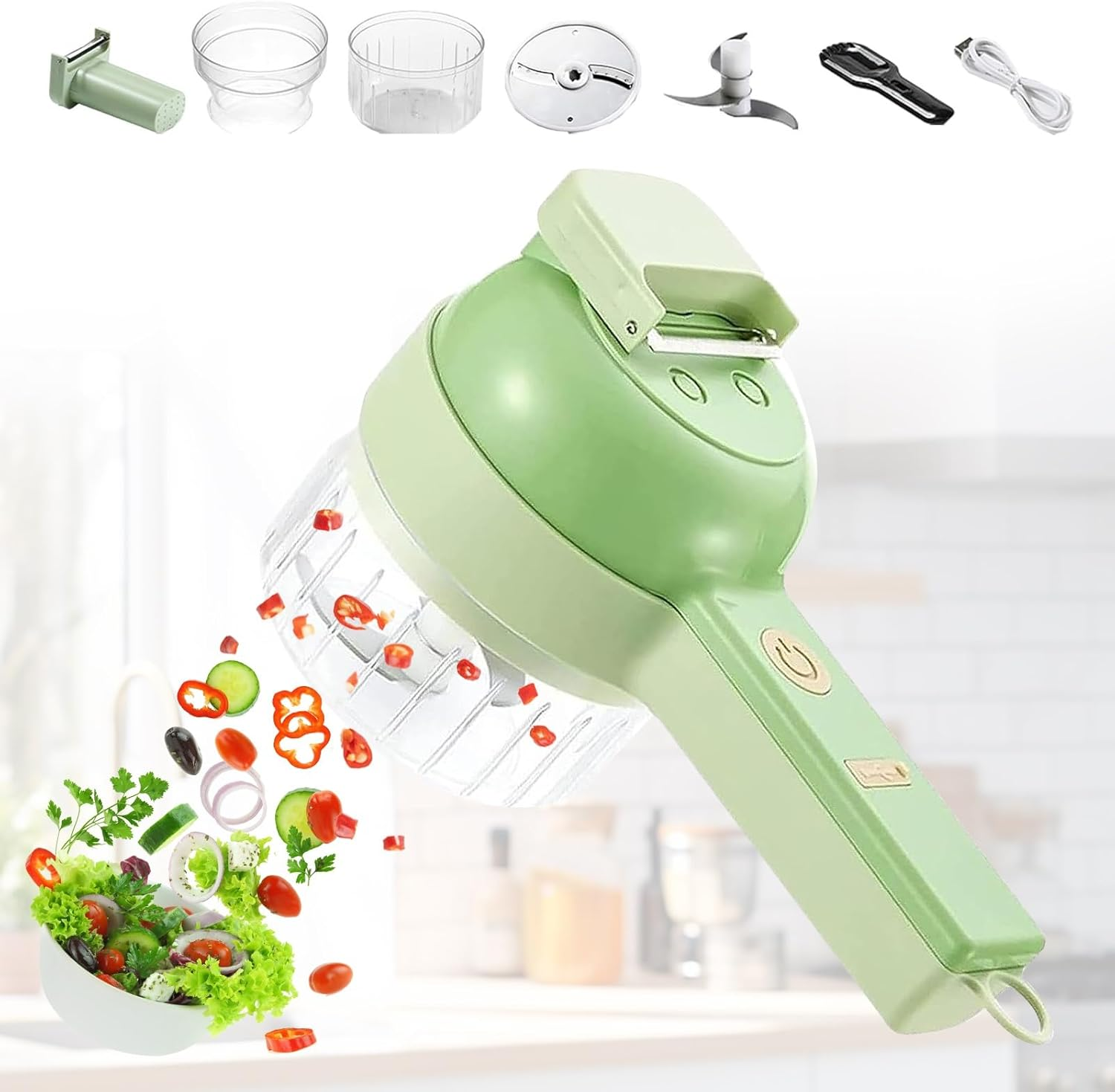 Sliceease Chopper, 4 in 1 Multi-Functiona Picador Electrico De Verduras Y Vegetales, Sliceease Rechargeable Electric Vegetable Set, Wireless Grinder, for Home Kitchen(Green) image number 2